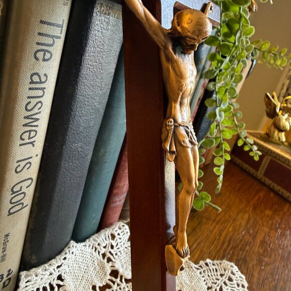 Vintage Bronze and Wood Crucifix - Picture 8 of 15